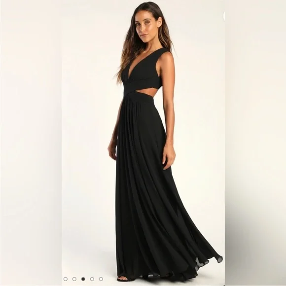 NWT Lulus Vivid Imagination Black Cutout Maxi Dress Formal Evening Textured - Picture 4 of 9